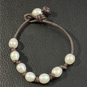 Pearl Bracelet with Brown Cord